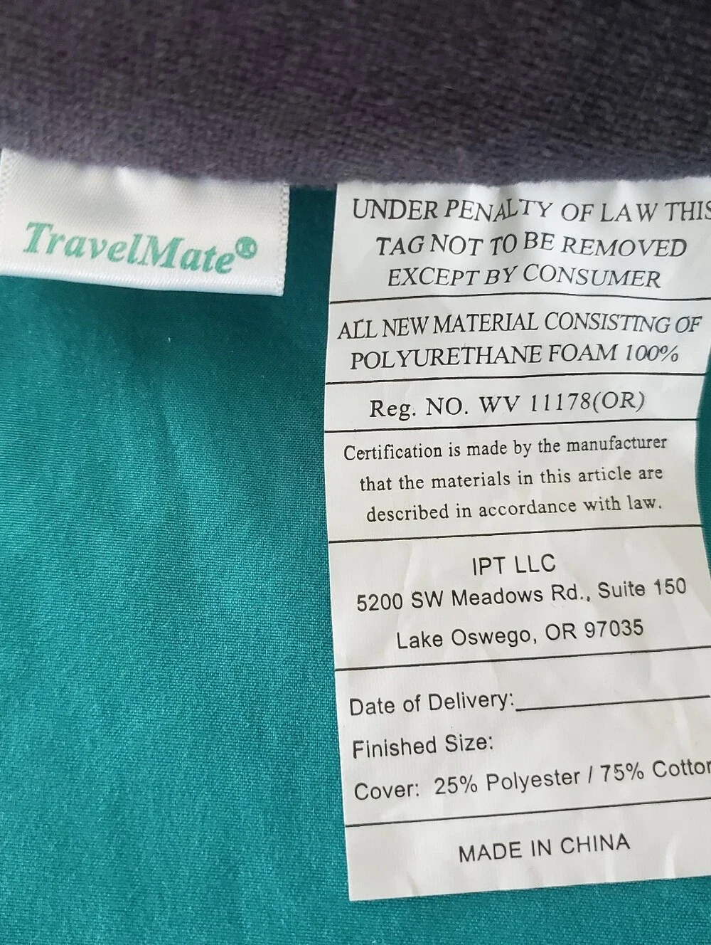 TravelMate Grey Neck Pillow Travel Airplane Polyurethane Foam
